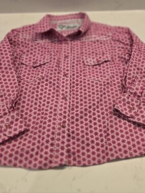 Girls' Pink Star-Print Button Down Shirt - Casual Western Style
